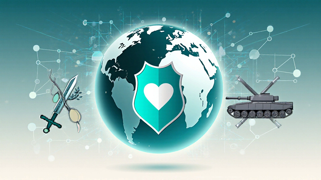 Visual representation of Global Peace Index pillars using symbolic icons.