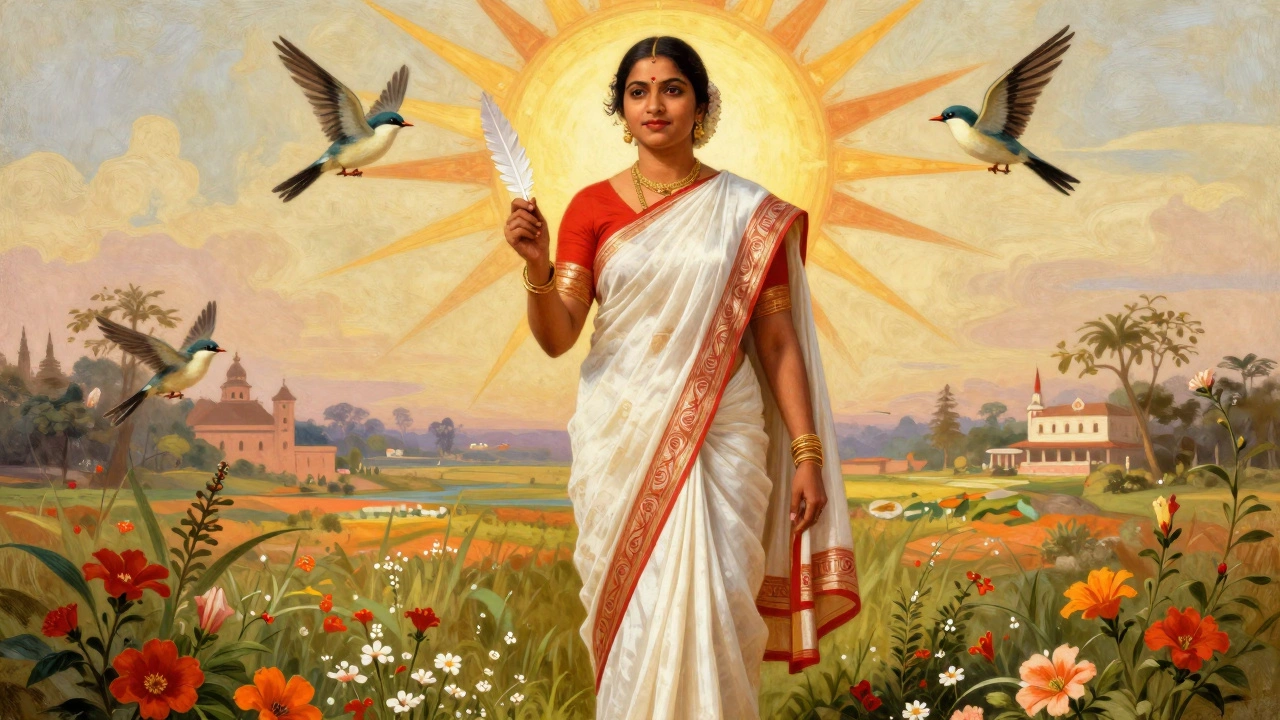Sarojini Naidu depicted as the Nightingale of India