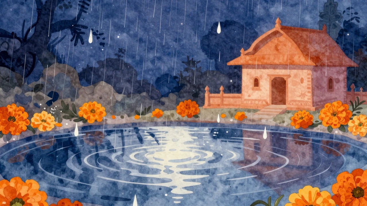 Abstract art of monsoon rain and stars