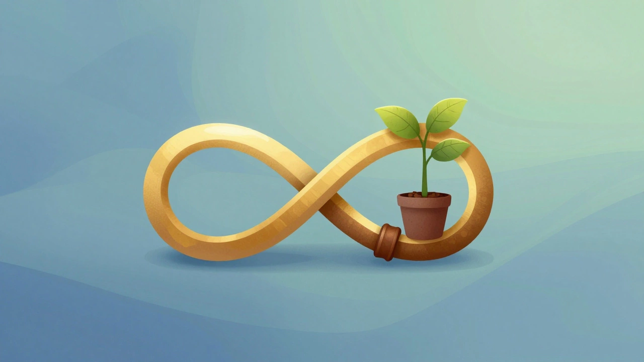 Infinity knot intertwined with bracelet and plant