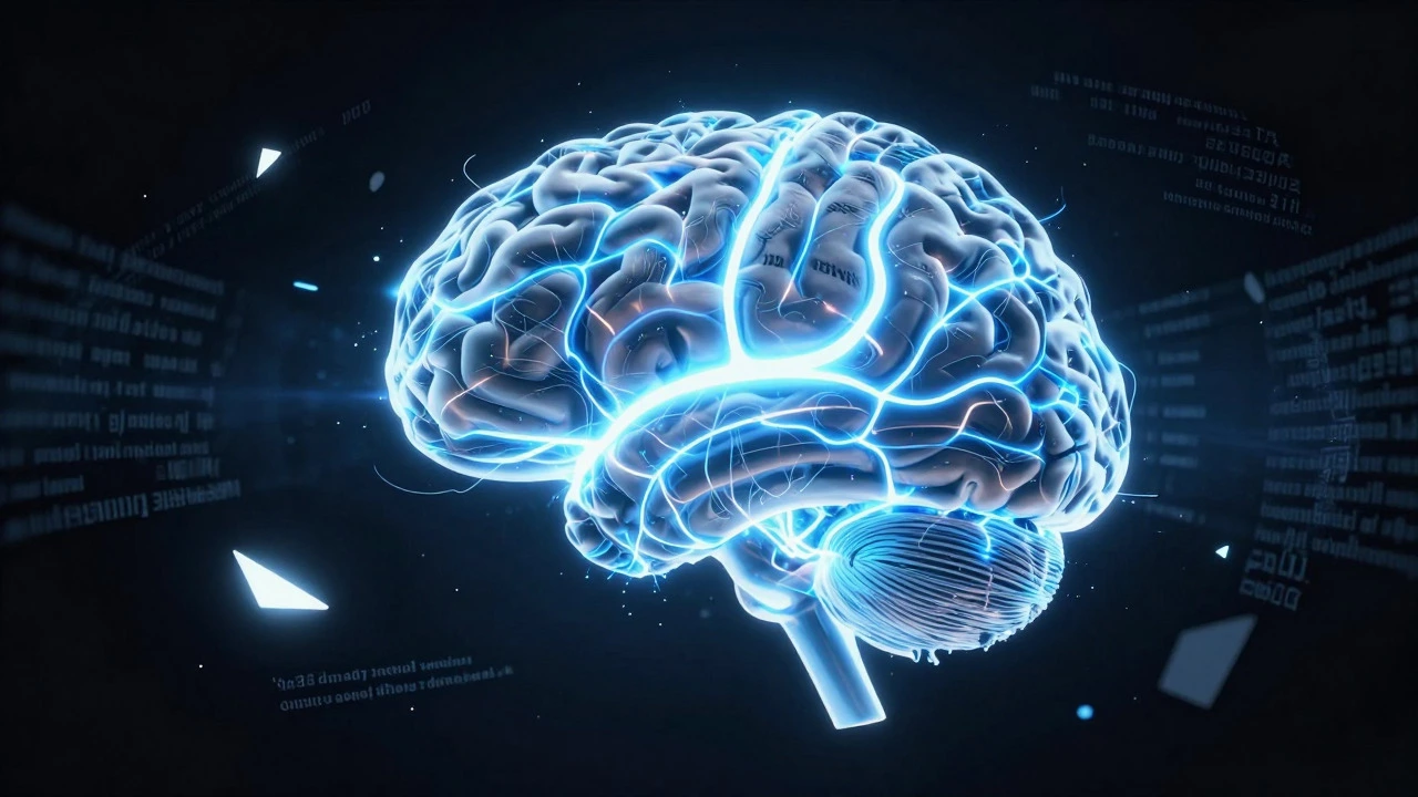 Glowing neural network illustrating brain processing