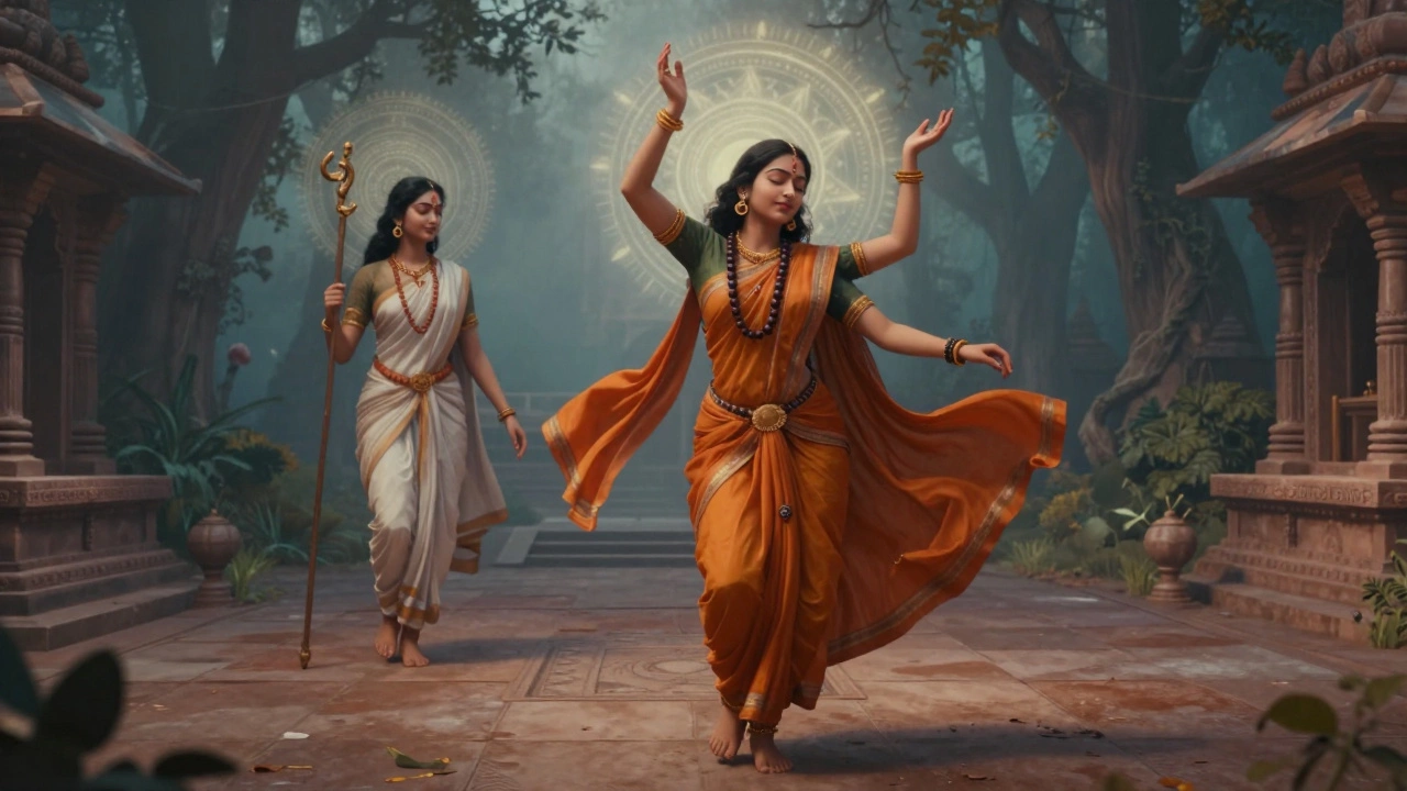 Mirabai and Akka Mahadevi depicted in spiritual, rebellious poses