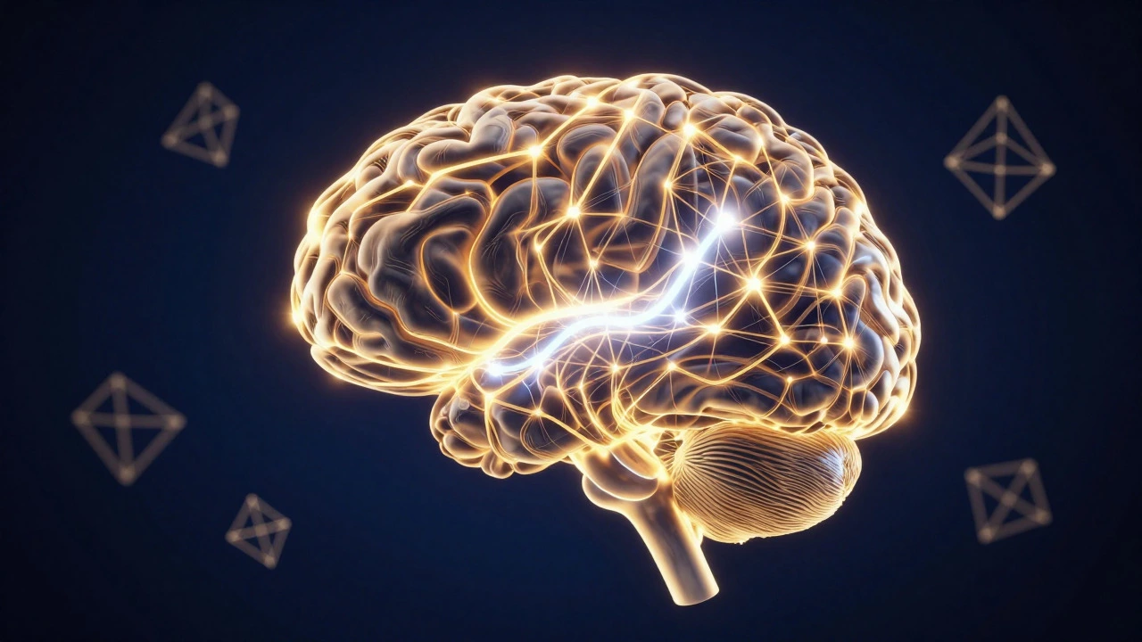 Glowing neural network illustration representing brain plasticity.