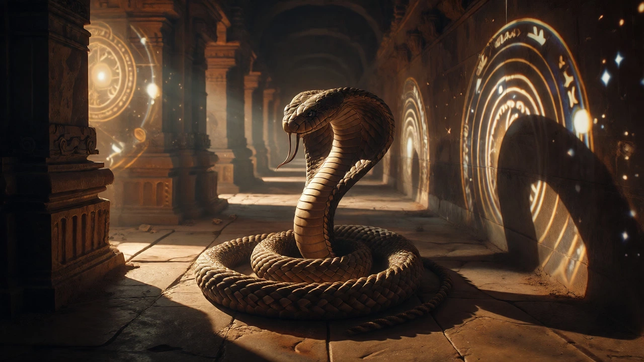 Rope appearing as a snake in a temple shadow